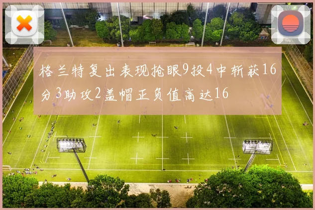 格兰特复出表现抢眼9投4中斩获16分3助攻2盖帽正负值高达16